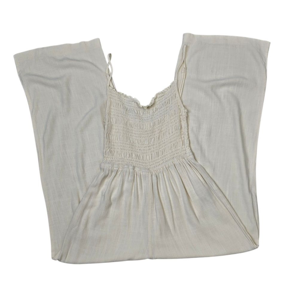 H&M Women's S Ivory Linen Blend Summer Smocked Romper Jumpsuit